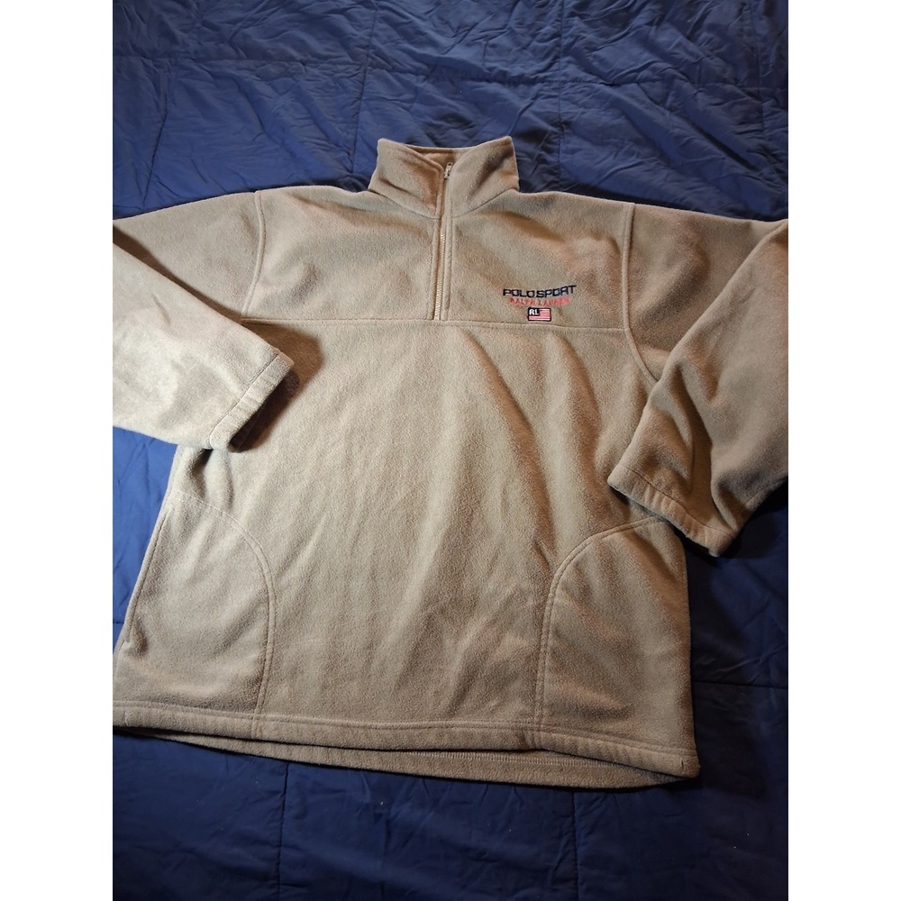 Vintage Polo Sport Ralph Lauren Fleece Quarter Zip Pullover Tan Mens Large USA